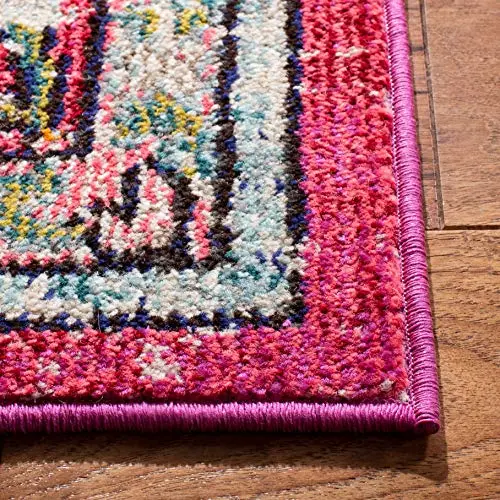 SAFAVIEH Madison Collection Runner Rug - 2'2" x 10', Fuchsia Purple Pink & Blue, Boho Distressed Medallion, Non-Shedding & Easy to Clean, Ideal for Ideal for Hallway, Foyer, Entryway (MAD473A)