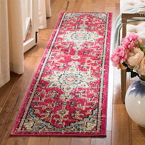 SAFAVIEH Madison Collection Runner Rug - 2'2" x 10', Fuchsia Purple Pink & Blue, Boho Distressed Medallion, Non-Shedding & Easy to Clean, Ideal for Ideal for Hallway, Foyer, Entryway (MAD473A)