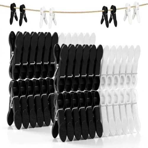 48 Pack Heavy Duty Black White Clothespins, Clothes Pins with Spring