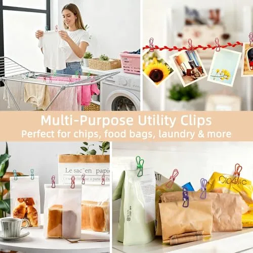 Chip Clips, 10 Pack Colorful Metal Chip Bag Clips with Rubber Caps PVC-Coated Strong Spring Steel Clip for Food Package, Chips Bag, Snack, Clothes pins, Paper, 5 Random Colors 2.2 Inch