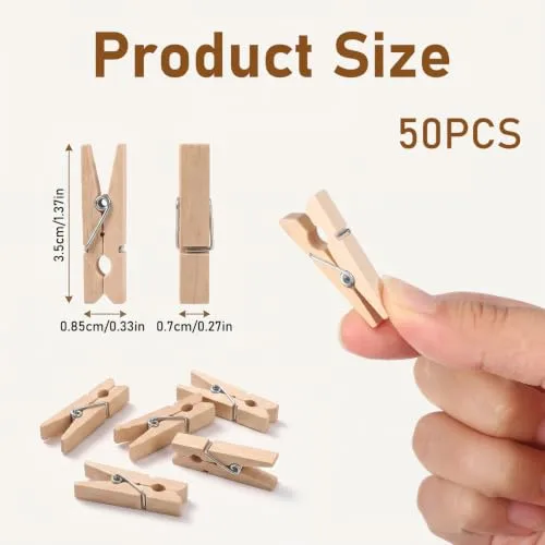 50PCS Mini Clothes Pins Wooden Small Wooden Clothespins Tiny Clothes Pins
