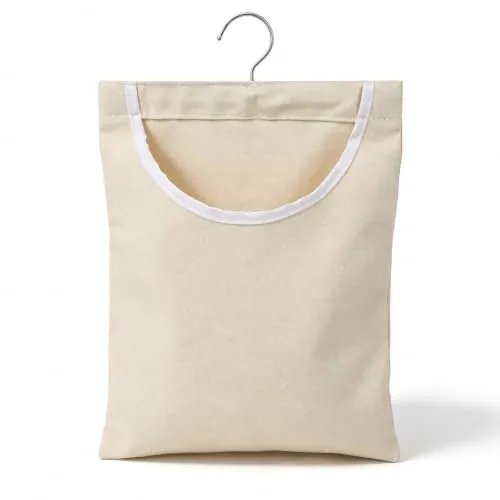Laundry Clothespin Bag, 12.5 x 10.5 Inch Large Canvas Hanging Storage Organizer Clothes Pin Hanging Bag with Metal Hook, Durable Clothes Pin Holder for Clothesline with Extra Wide Opening, White