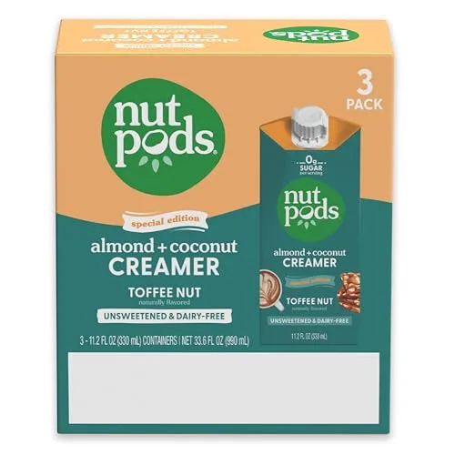 nutpods Toffee Nut Unsweetened Non Dairy Coffee Creamer, 3-Pack