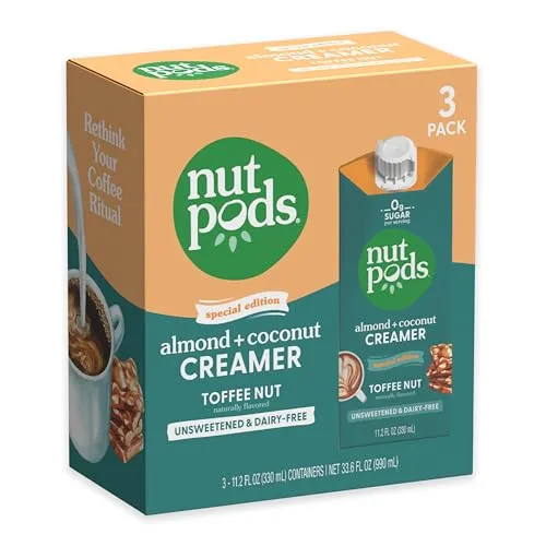 nutpods Toffee Nut Unsweetened Non Dairy Coffee Creamer, 3-Pack