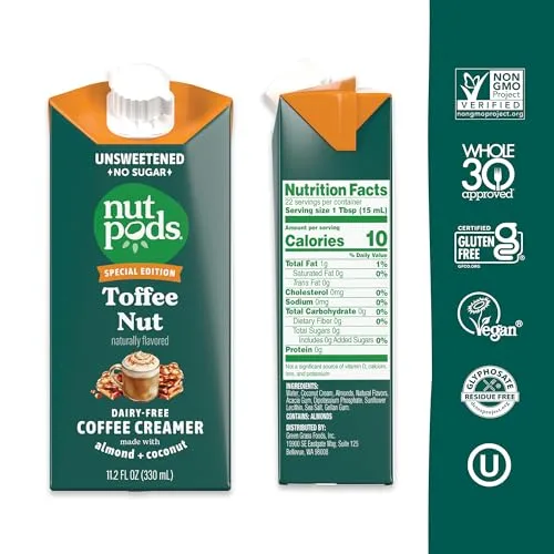 nutpods Toffee Nut Unsweetened Non Dairy Coffee Creamer, 3-Pack