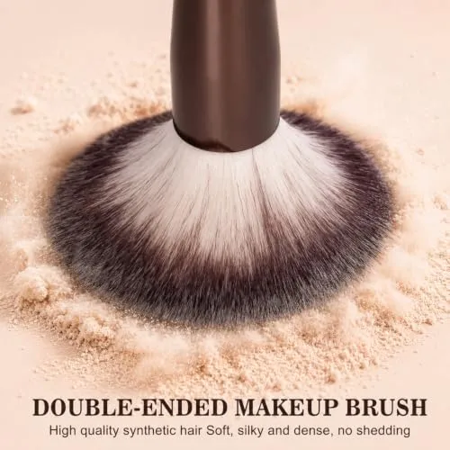 HGHDBT Brown Double-Ended Foundation Makeup Brushes Set Professional with Case 2Pcs Premium Makeup Brush for Flawless Blending of Liquid Cream Powder Blush Face Make up Brush Tools Kit