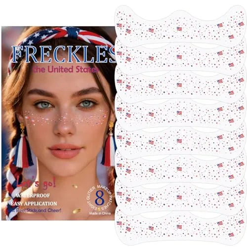 8PCS 4th of July Glitter Freckles Face Tattoo Sparkle Freckles Rave