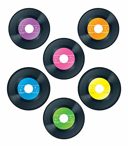 Carson Dellosa 45-Piece Records Paper Cutouts, Colorful Cardstock Disco Groovy Party Decorations, Retro Cut-Outs for Bulletin Board, Birthday, 70's & 80's, and Classroom Decor