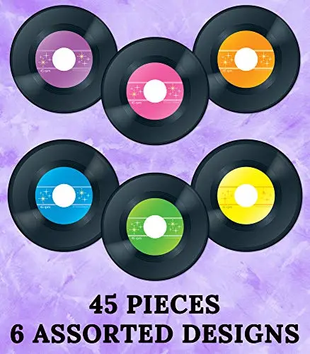 Carson Dellosa 45-Piece Records Paper Cutouts, Colorful Cardstock Disco Groovy Party Decorations, Retro Cut-Outs for Bulletin Board, Birthday, 70's & 80's, and Classroom Decor