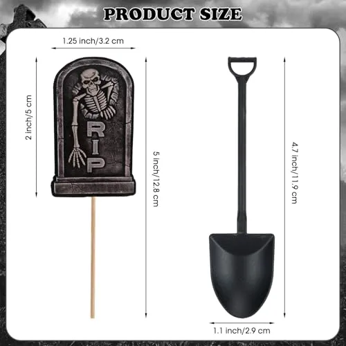 48 Pcs Halloween Cupcake Toppers - Tombstones Graveyard Cake Topper, Halloween Cake Decorations with Mini Shovel Spoons, 8 Designs Helloween Cupcake Picks for Kids Birthday Helloween Party Decorations