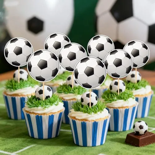 40 Pcs Soccer Cupcake Toppers Soccer Cupcake Picks Sport Birthday Cake Decorations for Boys Sports Theme Birthday Party Decorations Baby Shower Supplies ﻿