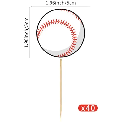 40 Pcs Baseball Cupcake Toppers Sports Theme Cupcake Picks for Kids Baseball Sport Birthday Cake Decoration Baby Shower Party Supplies