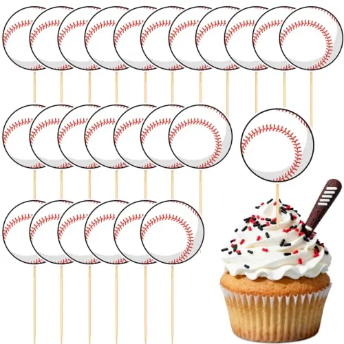 40 Pcs Baseball Cupcake Toppers Sports Theme Cupcake Picks for Kids Baseball Sport Birthday Cake Decoration Baby Shower Party Supplies