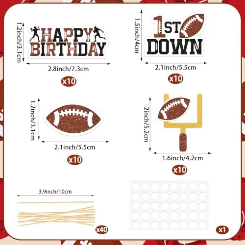 40 Pcs Glitter Football Cupcake Toppers Football Cupcake Picks 1st Birthday Cake Decorations for Boys Sports Theme Birthday Party Decorations Baby Shower Supplies ﻿