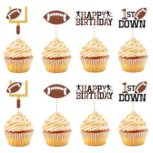 40 Pcs Glitter Football Cupcake Toppers Football Cupcake Picks 1st Birthday Cake Decorations for Boys Sports Theme Birthday Party Decorations Baby Shower Supplies ﻿