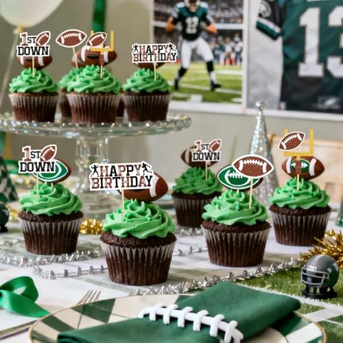 40 Pcs Glitter Football Cupcake Toppers Football Cupcake Picks 1st Birthday Cake Decorations for Boys Sports Theme Birthday Party Decorations Baby Shower Supplies ﻿