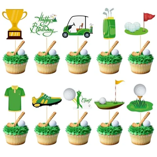 40 Pcs Golf Cupcake Toppers Golf Birthday Cake Decorations Shoes Bag Ball Trophy Lawn Carts Cupcake Picks for Kids Sports ThemeBirthday Baby Shower Party Supplies