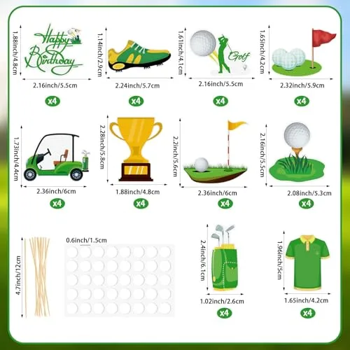 40 Pcs Golf Cupcake Toppers Golf Birthday Cake Decorations Shoes Bag Ball Trophy Lawn Carts Cupcake Picks for Kids Sports ThemeBirthday Baby Shower Party Supplies