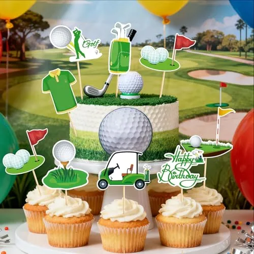 40 Pcs Golf Cupcake Toppers Golf Birthday Cake Decorations Shoes Bag Ball Trophy Lawn Carts Cupcake Picks for Kids Sports ThemeBirthday Baby Shower Party Supplies