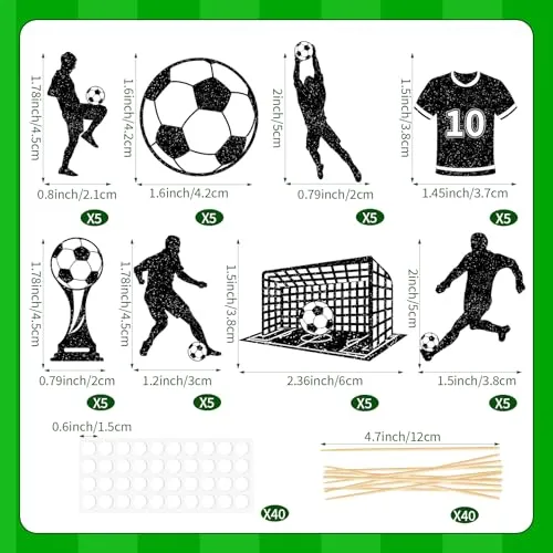 40Pcs Soccer Cupcake Toppers Black Glitter Soccer Player Goal Jersey Trophy Cupcake Picks Sports Themed Cake Decorations for Boys Men Birthday Party Baby Shower Sports Event Party Supplies