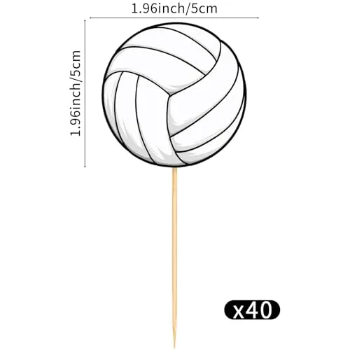40 Pcs Volleyball Cupcake Toppers White Volleyball Cupcake Picks Sport Balls Cake Decorations for Sport Theme Kids Birthday Baby Shower Party Decorations Supplies