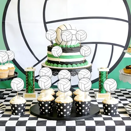 40 Pcs Volleyball Cupcake Toppers White Volleyball Cupcake Picks Sport Balls Cake Decorations for Sport Theme Kids Birthday Baby Shower Party Decorations Supplies