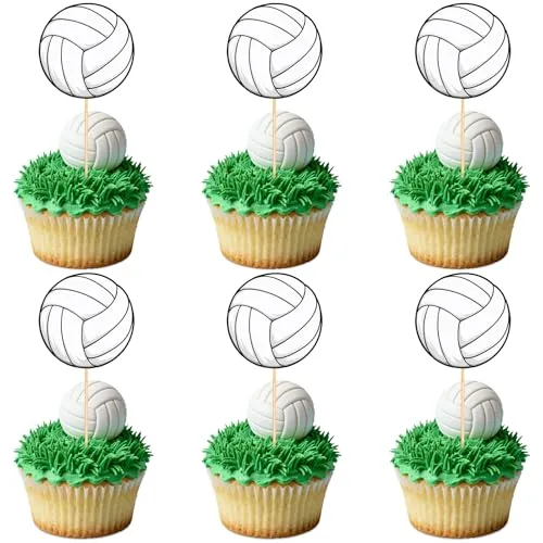 40 Pcs Volleyball Cupcake Toppers White Volleyball Cupcake Picks Sport Balls Cake Decorations for Sport Theme Kids Birthday Baby Shower Party Decorations Supplies