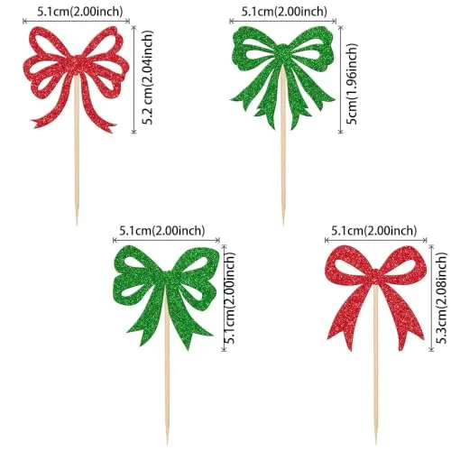 36 Pcs Bow Cupcake Toppers Glitter Bowknot Cupcake Picks