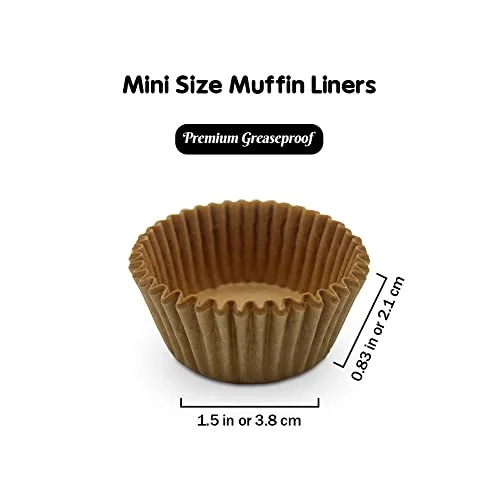 Unbleached Mini Cupcake Liners Natural Greaseproof Paper Muffin Baking Cups, 500-Count