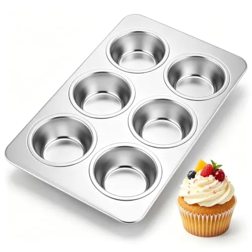 Onader 6-Cup Muffin Pan Tin, Stainless Steel Cupcake Pan Non-Toxic, 1 Piece