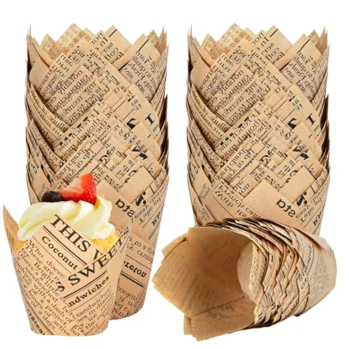 120PCS Tulip Cupcake Liners for Baking Cups Newspaper Print Muffin Liners
