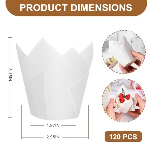 120PCS White Tulip Cupcake Liners for Baking Cups, Muffin Liners Holders