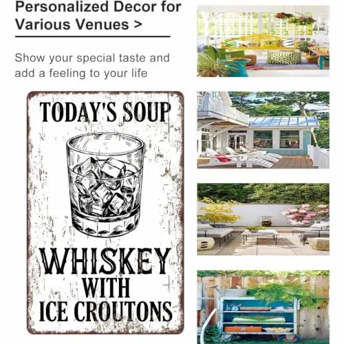 Whiskey with Ice Croutons Today's Soup 8 x 12 Inch Aluminum Metal Sign