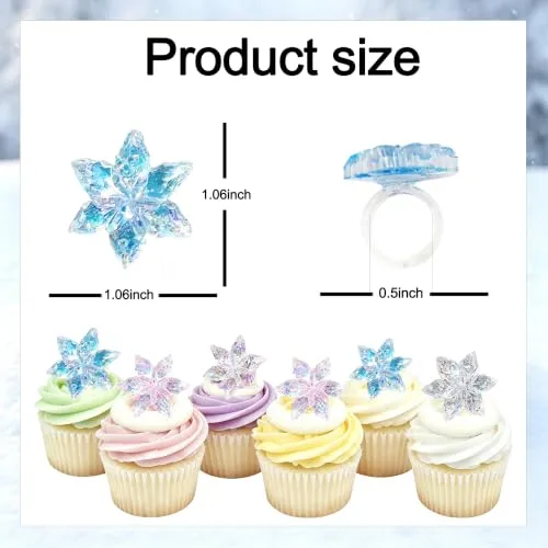 24 Pcs Glitter Snowflake Cupcake Topper Rings