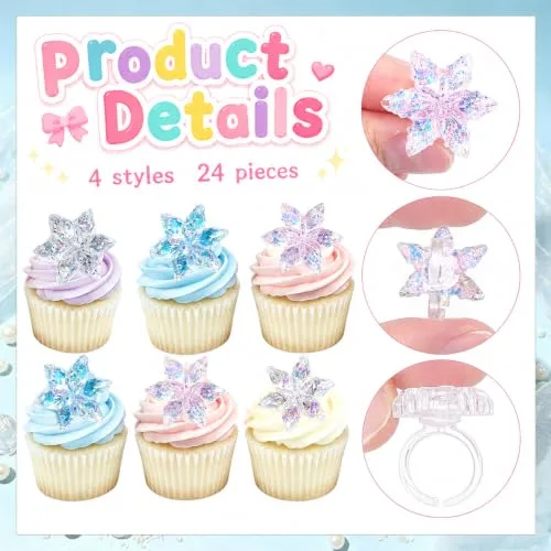 24 Pcs Glitter Snowflake Cupcake Topper Rings