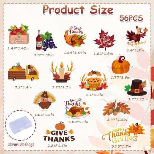 56PCS Edible Happy Thanksgiving Day Cupcake Toppers Wafer Paper Thanksgiving Cake Decorations Edible Turkey Cupcake Picks for Autumn Thanksgiving Party Birthday Decor Supplies