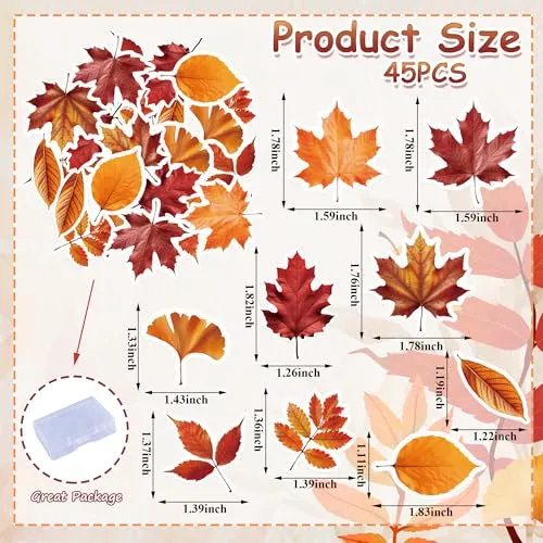45PCS Edible Fall Leaves Cupcake Toppers Wafer Paper Autumn Maple Leaves Cake Decorations Edible Ginkgo Leaf Cupcake Picks for Autumn Thanksgiving Party Birthday Decor Supplies (Multi 1)