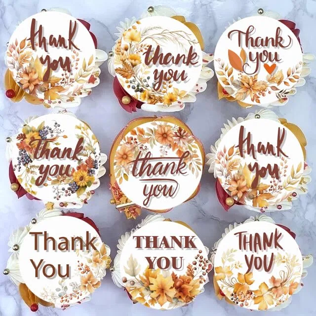 36PCS Edible Fall Leaves Thaank You Cupcake Toppers Wafer Paper Autumn Maple Leaves Cake Decorations Edible Thanksgiving Cupcake Picks for Autumn Party Birthday Decor Supplies