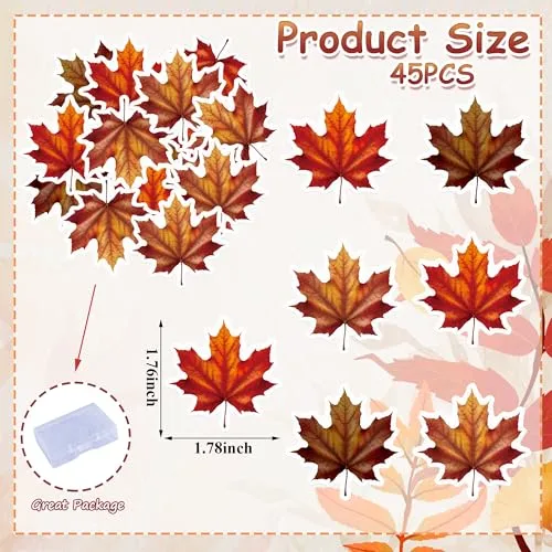 45PCS Edible Fall Leaves Cupcake Toppers Wafer Paper Autumn Maple Leaves Cake Decorations Edible Ginkgo Leaf Cupcake Picks for Autumn Thanksgiving Party Birthday Decor Supplies (Brown)