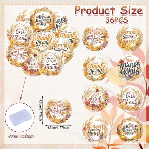 36PCS Edible Happy Fall Day Cupcake Toppers Wafer Paper Give Thanks Cake Decorations Edible Autumn Leaves Cupcake Picks for Autumn Party Birthday Decor Supplies
