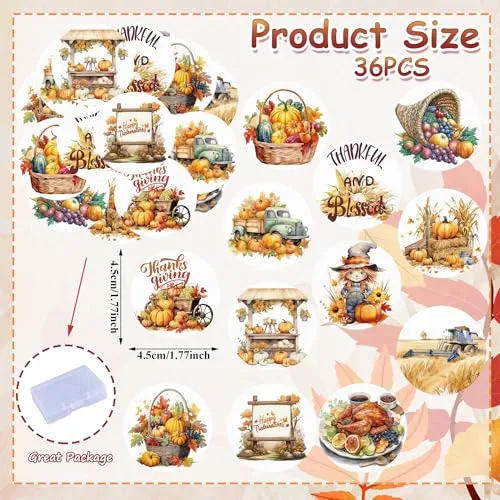 36PCS Edible Thanksgiving Day Cupcake Toppers Wafer Paper Autumn Food Cake Decorations Edible Pumpkins Cupcake Picks for Autumn Thanksgiving Party Birthday Decor Supplies
