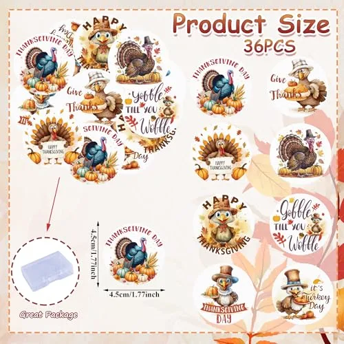 36PCS Edible Happy Turkey Day Cupcake Toppers Wafer Paper Turkey Cake Decorations Edible Give Thanks Cupcake Picks for Thanksgiving Party Birthday Decor Supplies