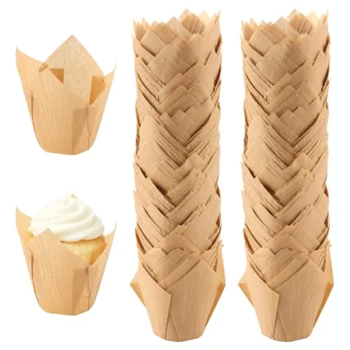 MANCHAP 600 Pcs 2.3 x 1.37 Inch Tulip Cupcake Liners, Brown Baking Muffin Cups for Home Bakers, Coffee Shops, and Holiday Parties