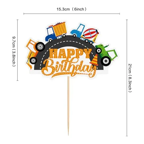 Ercadio 3 PCS Construction Vehicle Cupcake Toppers Picks Mixer Truck, Excavator, Dump Truck Birthday Decorations Cake Decor Construction Vehicle Themed Party Supplies