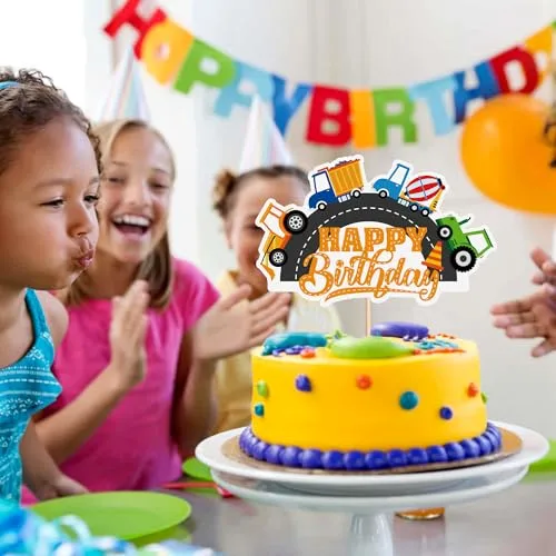 Ercadio 3 PCS Construction Vehicle Cupcake Toppers Picks Mixer Truck, Excavator, Dump Truck Birthday Decorations Cake Decor Construction Vehicle Themed Party Supplies