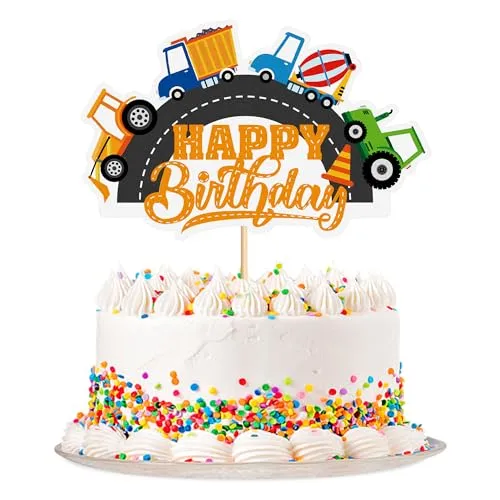 Ercadio 3 PCS Construction Vehicle Cupcake Toppers Picks Mixer Truck, Excavator, Dump Truck Birthday Decorations Cake Decor Construction Vehicle Themed Party Supplies