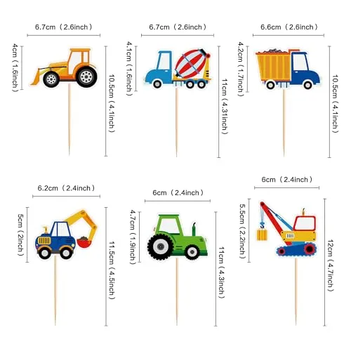 Ercadio 36 PCS Construction Vehicle Cupcake Toppers Picks Mixer Truck, Excavator, Dump Truck Birthday Decorations Cake Decor Construction Vehicle Themed Party Supplies