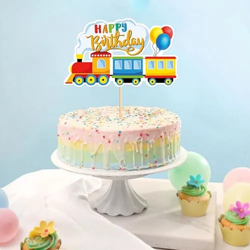 Ercadio 1 PCS Train Cupcake Toppers Picks Vintage Train Birthday Decorations Cake Decor Retro Transportation Railroad Crossing Sign Themed Party Supplies