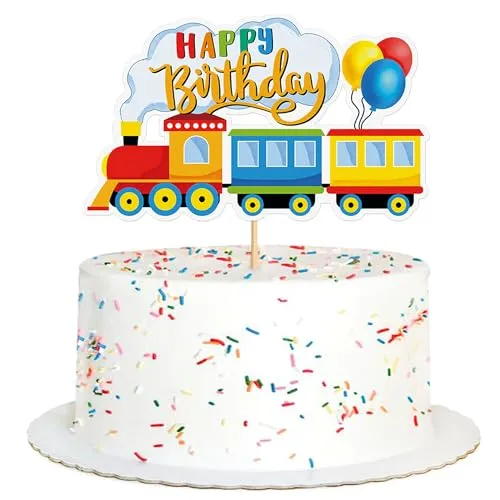 Ercadio 1 PCS Train Cupcake Toppers Picks Vintage Train Birthday Decorations Cake Decor Retro Transportation Railroad Crossing Sign Themed Party Supplies