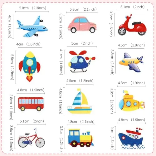 48Pcs Edible Transportation Cupcake Toppers Edible Cartoon Airplane Train Vehicle Boat Tractor Cupcake Picks for Baby Shower Boys Girls Transporation Birthday Party Decorations